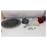 Carnival Glass Decor, Red Glass Votive,  Clear