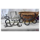 Handcrafted Iron Horseshoe decor, Large Basket