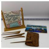 Antique leather postcard, Handcrafted Wooden