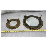 Antique -style nautical brass porthole mirrors