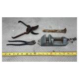 Antique Tools-Drill Press Vice, Hand Pruners,