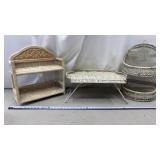 Vtg white wicker serving tray with hairpin legs