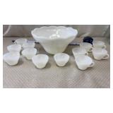 Anchor Hocking milk glass punch bowl set, in the