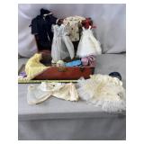 Small Antique Trunk with Various Doll Clothes