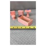 Renwal pink plastic dollhouse bathroom pieces,