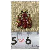 Red rhinestone bee brooch, rhinestone bee pin