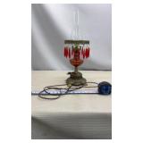 Vintage Ruby Red Glass Hurricane Swag Table Lamp