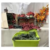 Tote with lid of Christmas decor and more