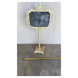 Vtg distressed, white-finished metal chalkboard