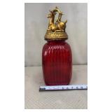 Vintage Cranberry Red Apothacary Canister Jar