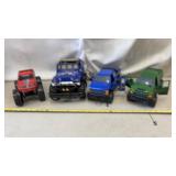 4x4 Toys-Red Dodge Ram monster truck, a blue Jeep