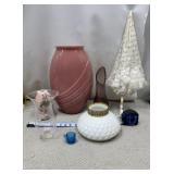 Decorative glass vases, milk glass student lamp