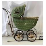 Early 1900s green wicker baby doll carriage