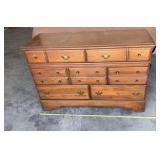 Vtg maple wood dresser featuring brass hardware.