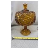 LE Smith amber glass candy dish in the Moon and
