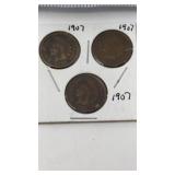 3-1907 Indian Head Cents,
