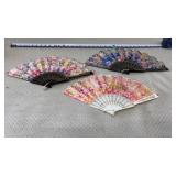 3-Beautiful Floral Gold Accents Lace Womens Fan