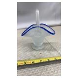 Fenton? frosted art glass basket with a blue