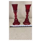 Ruby Red Indiana Glass diamond-cut candlestick
