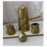 Four piece Brass Turkish Coffee set, includes