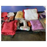 Pillows, Crocheted Pillows and Pot Holders.