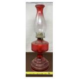 Homesteader Ruby Red Flash Glass Oil Lamp with