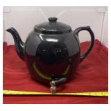 Black Ceramic Pot with Spigot. Lid has Two