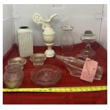 Glass Shade, Candle Holders, Vase and Wine