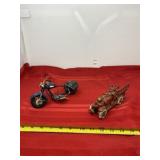 Cast  Iron Fire Truck and Metal Motorcycle Decor.