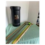 Three Canes and Antique Black Leather Fire Bucket