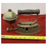Vintage Gasoline Sad Iron With Wooden Handle