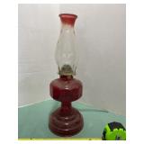 Ruby Red Base with Hurricane Glass Chimney Shade