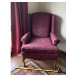 Burgundy Wing Back Chair with Cat Damage and
