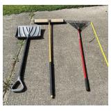 Rake, Snow Shovel and Shop Broom