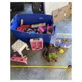 Tote with No Lid Full of Toys Including Barbie