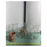 Clear Glass Vases and Orange Vase