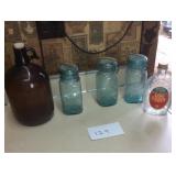 BALL JARS, LOG CABIN, BROWN BOTTLE