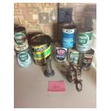 OIL CANS, PULLEY, FUNNEL