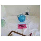 Art Glass Paperweight Blue Apple Stem Leaf