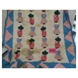 Handmade Sunbonnet Kids Quilt (Has Damage)