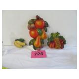 Vtg Chalkware Fruit Wall Plaque