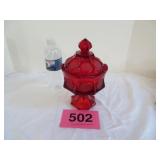 Fosteria Ruby Red Glass Lidded Coin Candy Dish