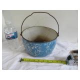Vtg Enamelware Blue Spatter Pot