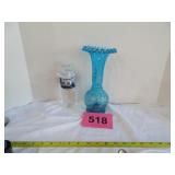 Vtg Hand Blown Blue Handpainted Vase