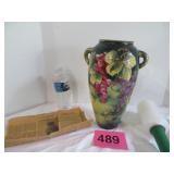 Vtg Japanese Handles Hand Painted Vase Pottery