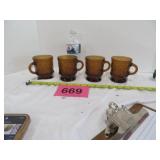FireKing Anchor Hocking Amber Diamond Coffee Cups