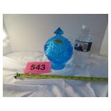Kemple Glass Aque Blue Hobstar Fan Candy Dish