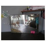 Nice Condition 1950S Pink Flamingo Mirror Singed