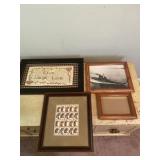 Framed stamps and Navy ship with photo frame and
