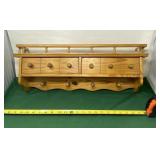 Rustic Pine Wall Shelf with Two Storage Drawers
